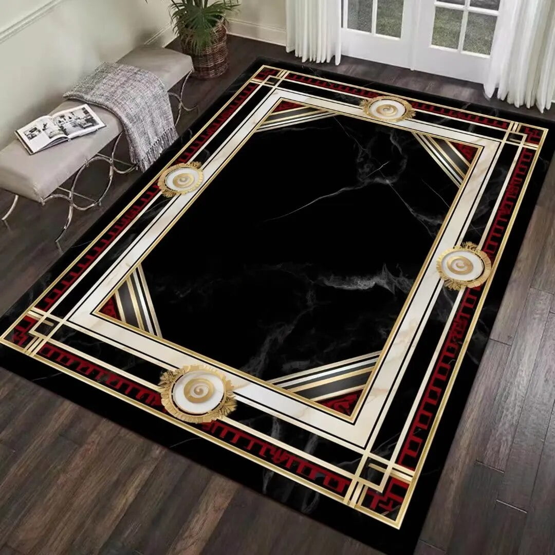 Black Fashion for Living Room Carpets Bedroom Decor Nonsslip Floor