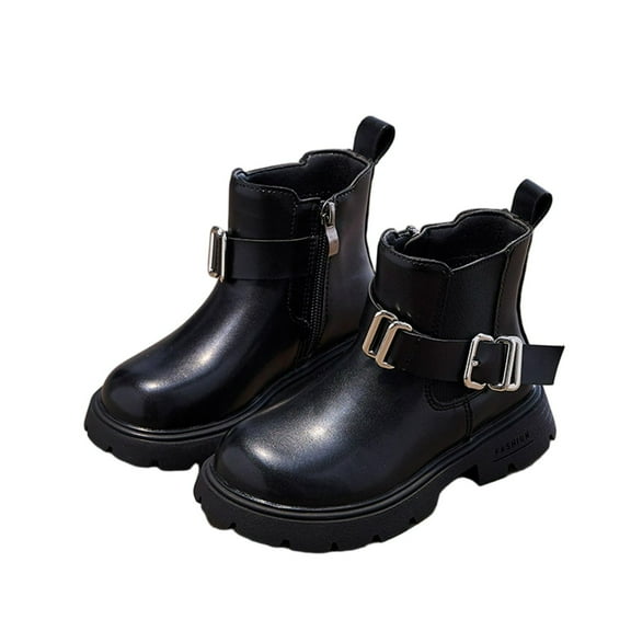 Black Fashionable Boots For Girls With Zipper Closure, Mid-Calf Design, Artificial Leather Upper, Lightweight For School Wear