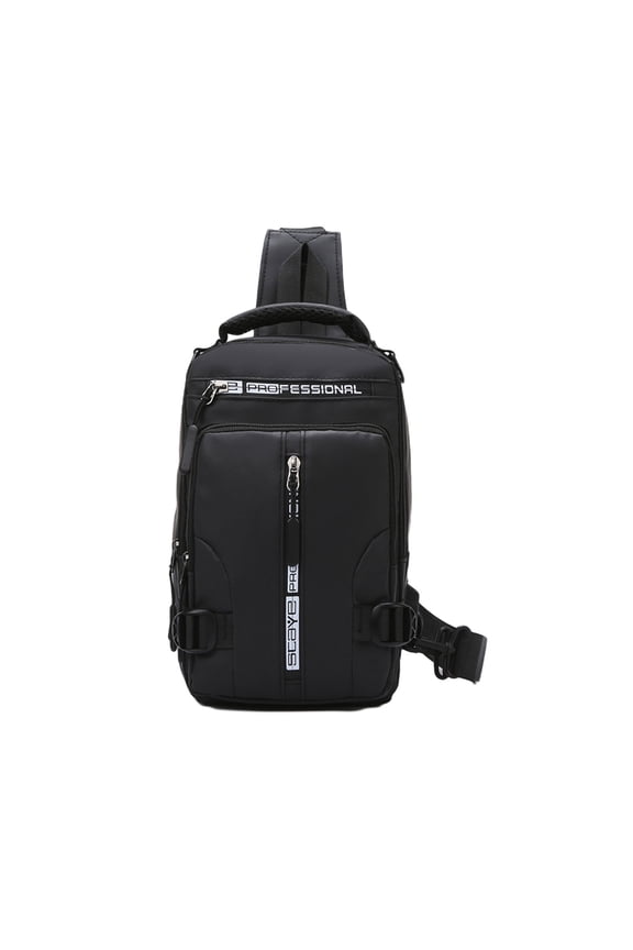 Black Fashionable Embroidery Shoulder Crossbody Bag Large Capacity Watertight Backpack With Data Hole For Outdoor Travel Work Commute 1Pc Size 11.02X6.69X3.54 Inches Weight 0.63 Pounds