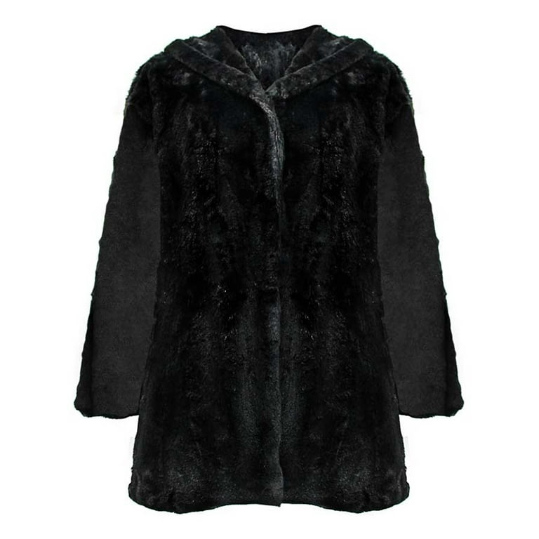 Black Faux Fur Plush Swing Jacket With Hood Walmart