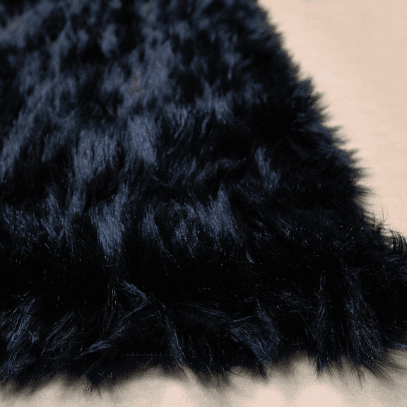 Black Faux Fur Sheepskin Hide Animal Skin 5'x7' Feet Area Rug Solid Decorative Design Modern Contemporary Carpet