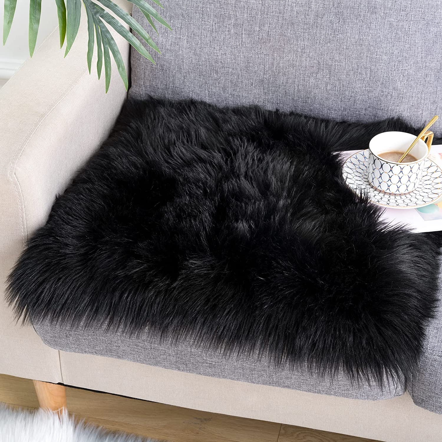 Black Faux Fur Table Runner,Cute Seat Chair Cushions for Dining Chairs