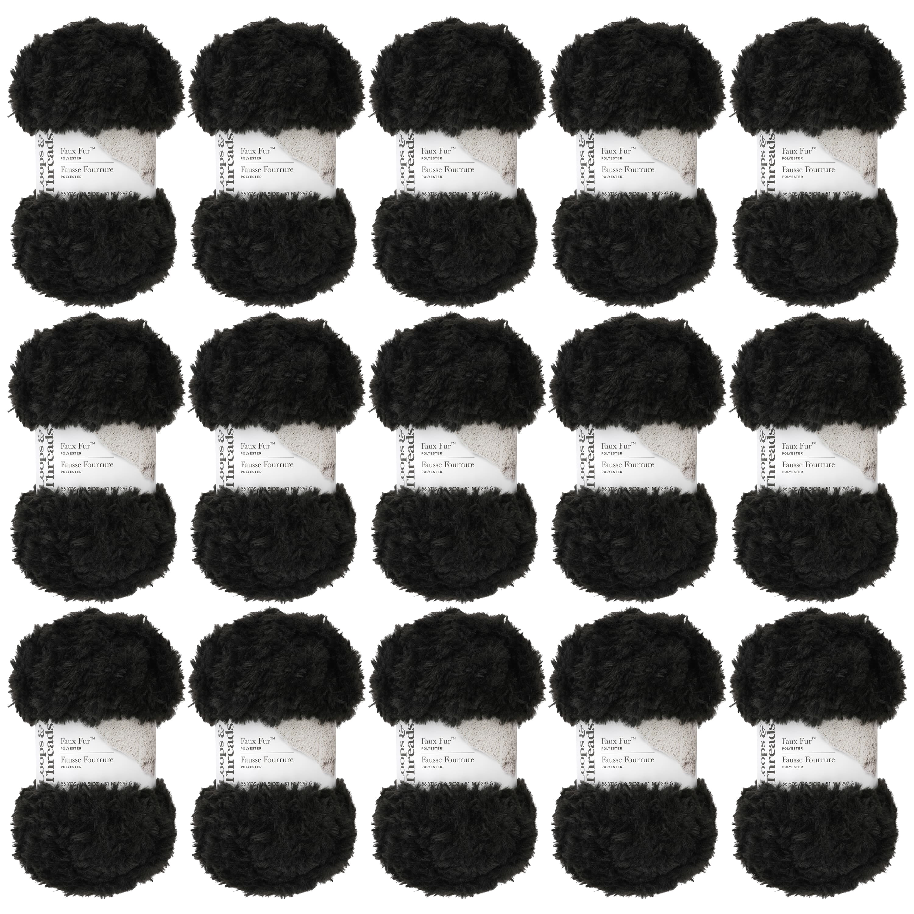 Loops & Threads Black Faux Fur Yarn - Super Bulky Yarn for Knitting, Crochet, Weaving, Arts & Crafts, 15 Pack