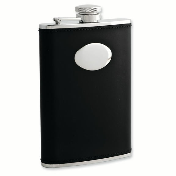 Black Faux Leather 8oz Stainless Steel Flask w/Funnel GM3810