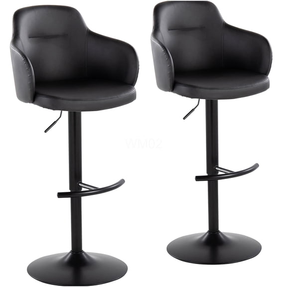 Black Faux Leather Adjustable Swivel Bar Stools with Footrest, Set of 2 Counter Height Stools for Kitchen Island, Dining or Game Room