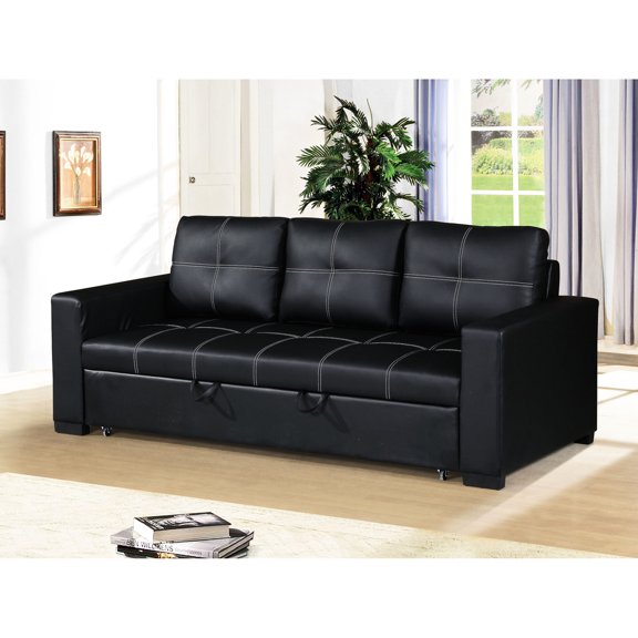 Black Faux Leather - Bed Conversion - Guest Bedroom Alternative - Space-Efficient Solution