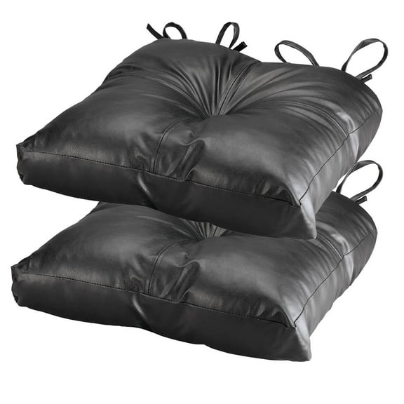 Black Faux Leather Chair Pad Set of 2