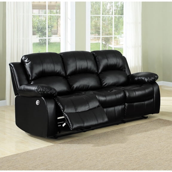 Black Faux Leather Double Reclining Sofa / Enjoy Comfort in Primary Living Space