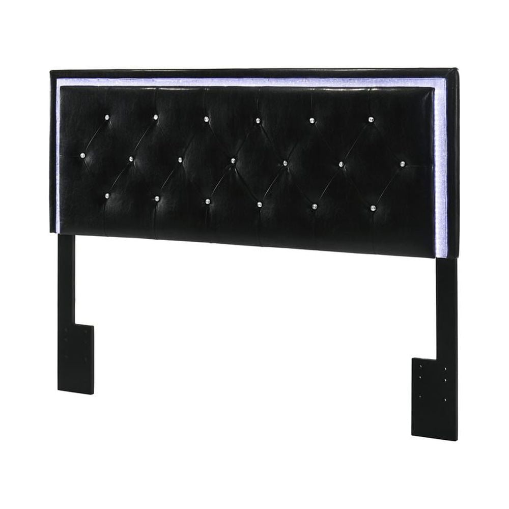 Black Faux Leather Headboard with LED Lights (Fits Queen and Full