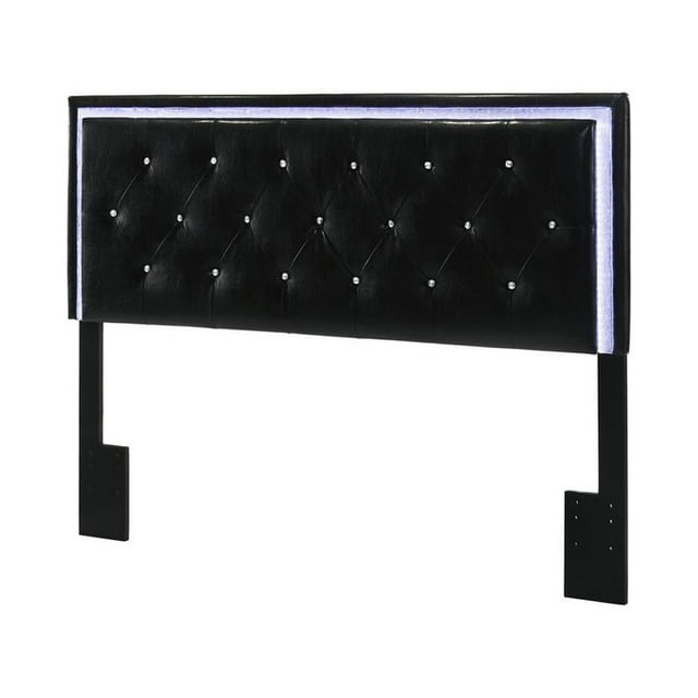 Black Faux Leather Headboard with LED Lights (Fits Queen and Full
