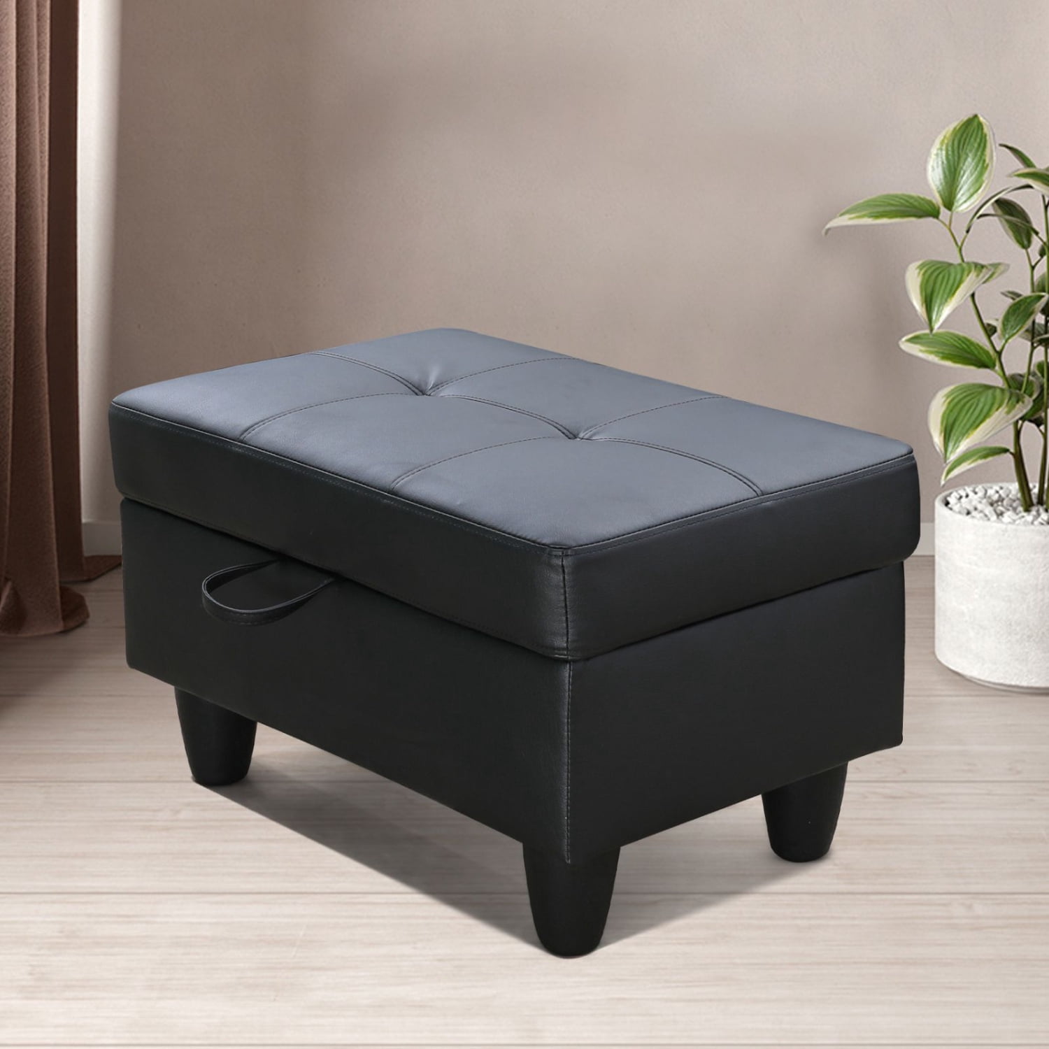 Black Faux Leather Living Room Sofa Ottoman - Walmart.com
