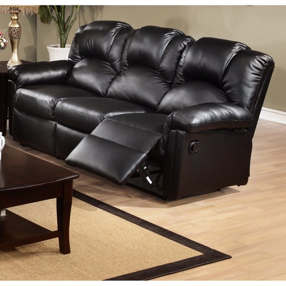 Black Faux Leather Motion For Living Room - Cushion Back Support Modern In Bonded Extra Cushioning Comfort