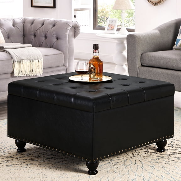 Black Faux Leather - Multi - functional Storage & Comfort - Indoor Living Spaces - Neat Organization