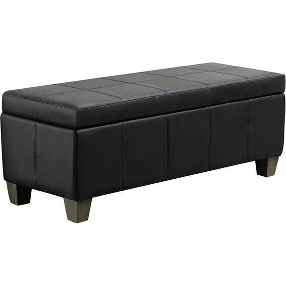 Black Faux Leather Ottoman with Storage, Rectangular Extra Long Storage Bench for Bedroom and Living Room