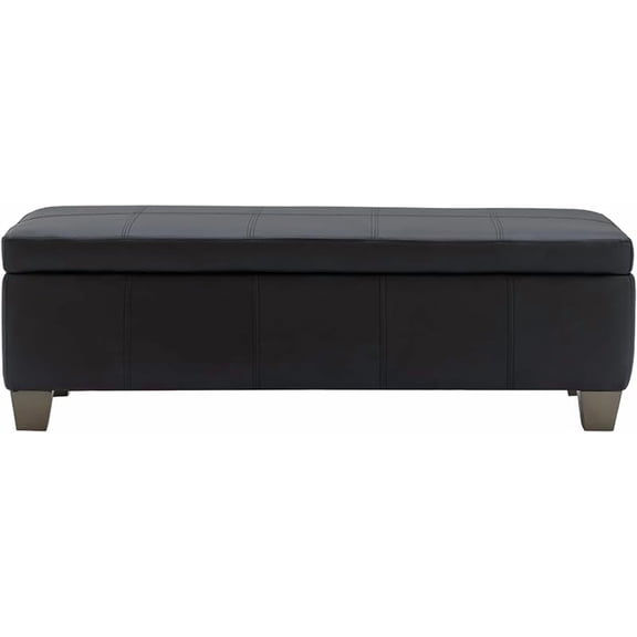 Black Faux Leather Ottoman with Storage, Rectangular Extra Long Storage Bench for Bedroom and Living Room