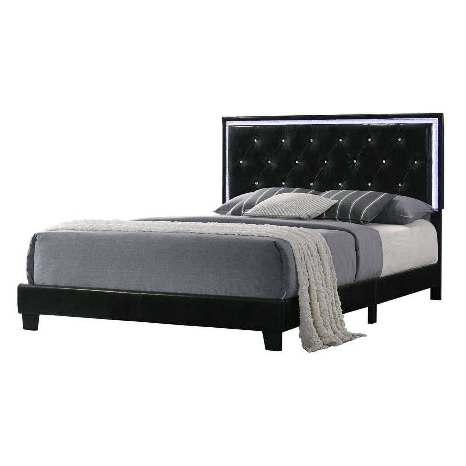 Black Faux Leather Panel Bed with LED Light Up Headboard in Full