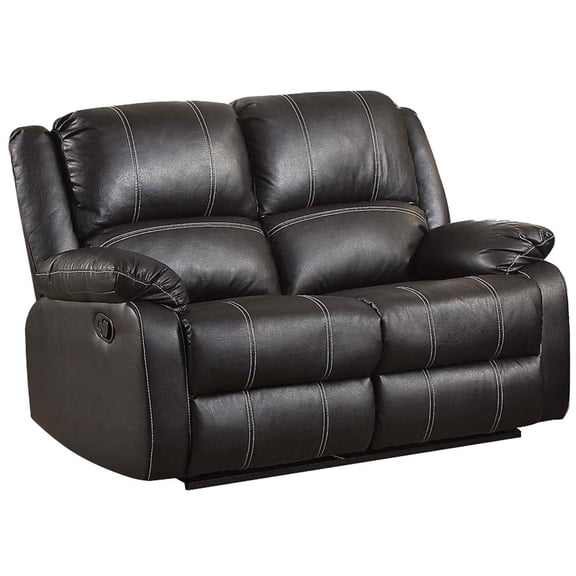 Black Faux Leather Reclining Loveseat with Smooth Motion Mechanism and Plush Support