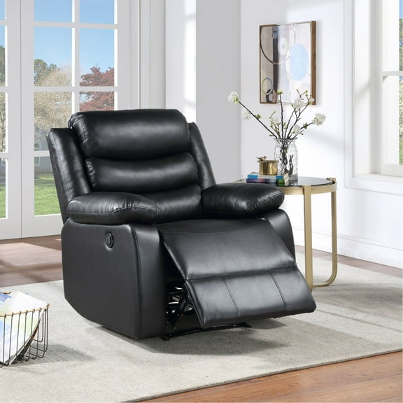 Black Faux Leather Reclining Seat With Foam Density D26, 30 In Package Width Comfortable Recliner Kd Back, 39 Depth