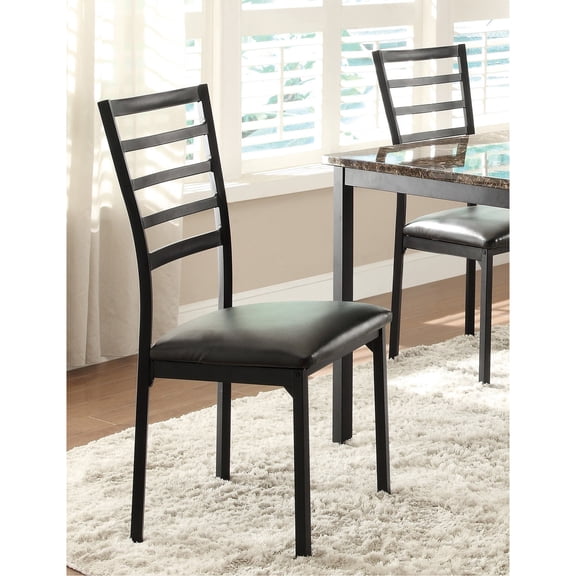 Black Faux Leather Seat - Sturdy Frame - Dinner Time - Set of 4 Side Chairs