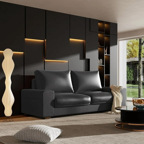 Black Faux Leather Sofa Couch 71.25” Modern Breathable Sofas & Couches 2-Seater Loveseat, for Living Room Apartment Office Small Space