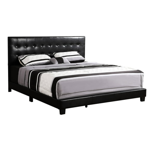Black Faux Leather - Sturdy Support for Heavy Mattresses - Contemporary Bedroom Decor - Long - lasting Durability