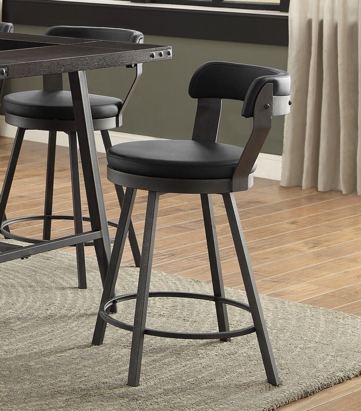 Black Faux Leather Upholstered Counter Height Chairs Set of 2 Dark Gray ...
