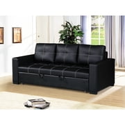Black Faux Leather Upholstery | Pull out Bed Sofa for Entertaining | Present a Modern and Elegant Look