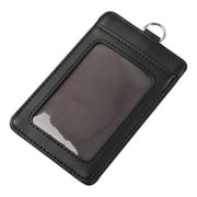 Black Faux Leather Vertical Plastic ID Card Badge Holder with Clear Window