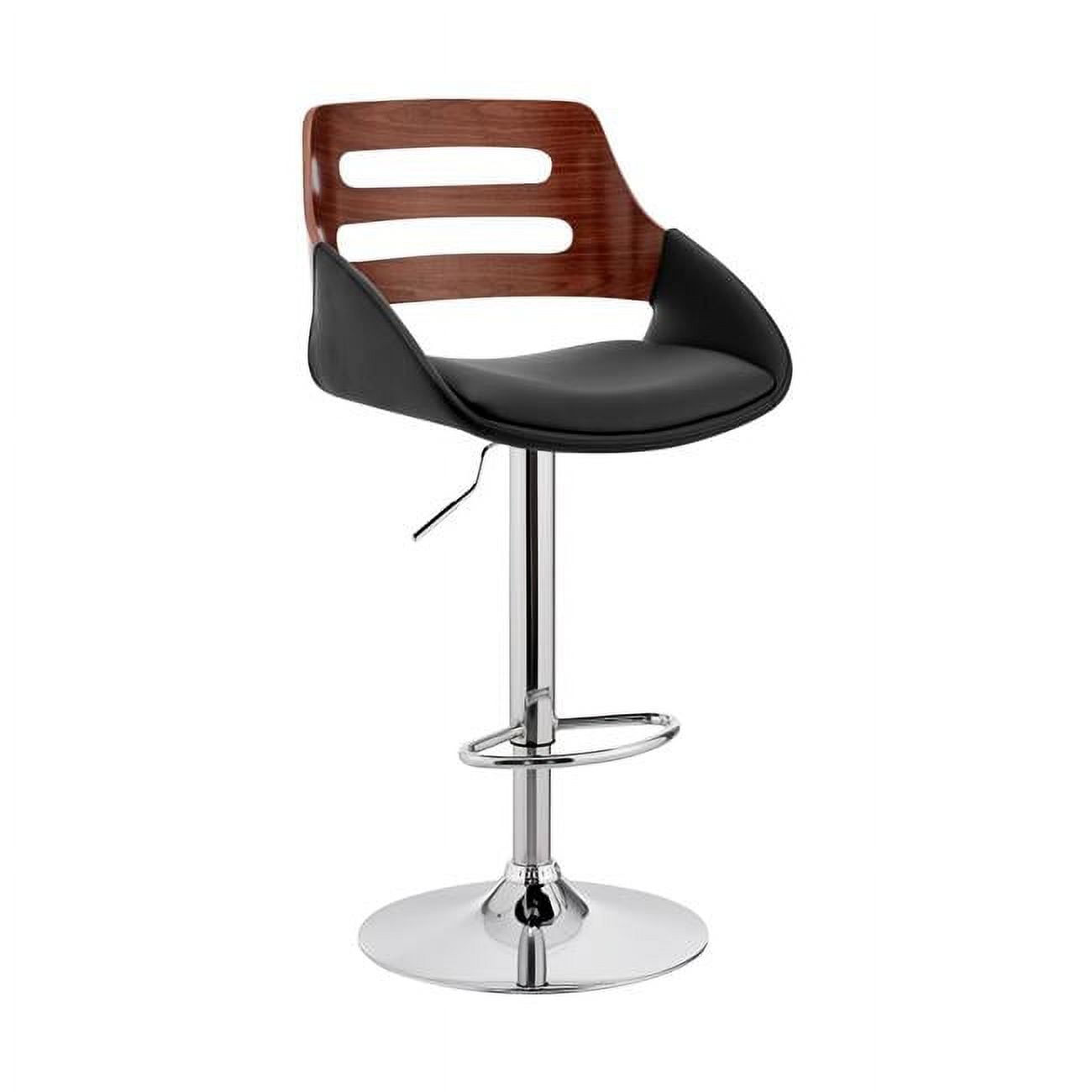 Black Faux Leather & Walnut Wood Adjustable Bar Stool