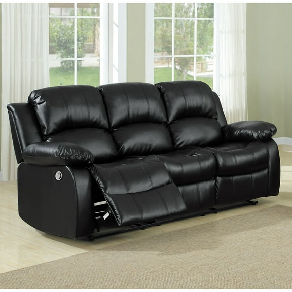 Black Faux Leather With Double Reclining Function - Living Room Furniture Space In Upholstered Base