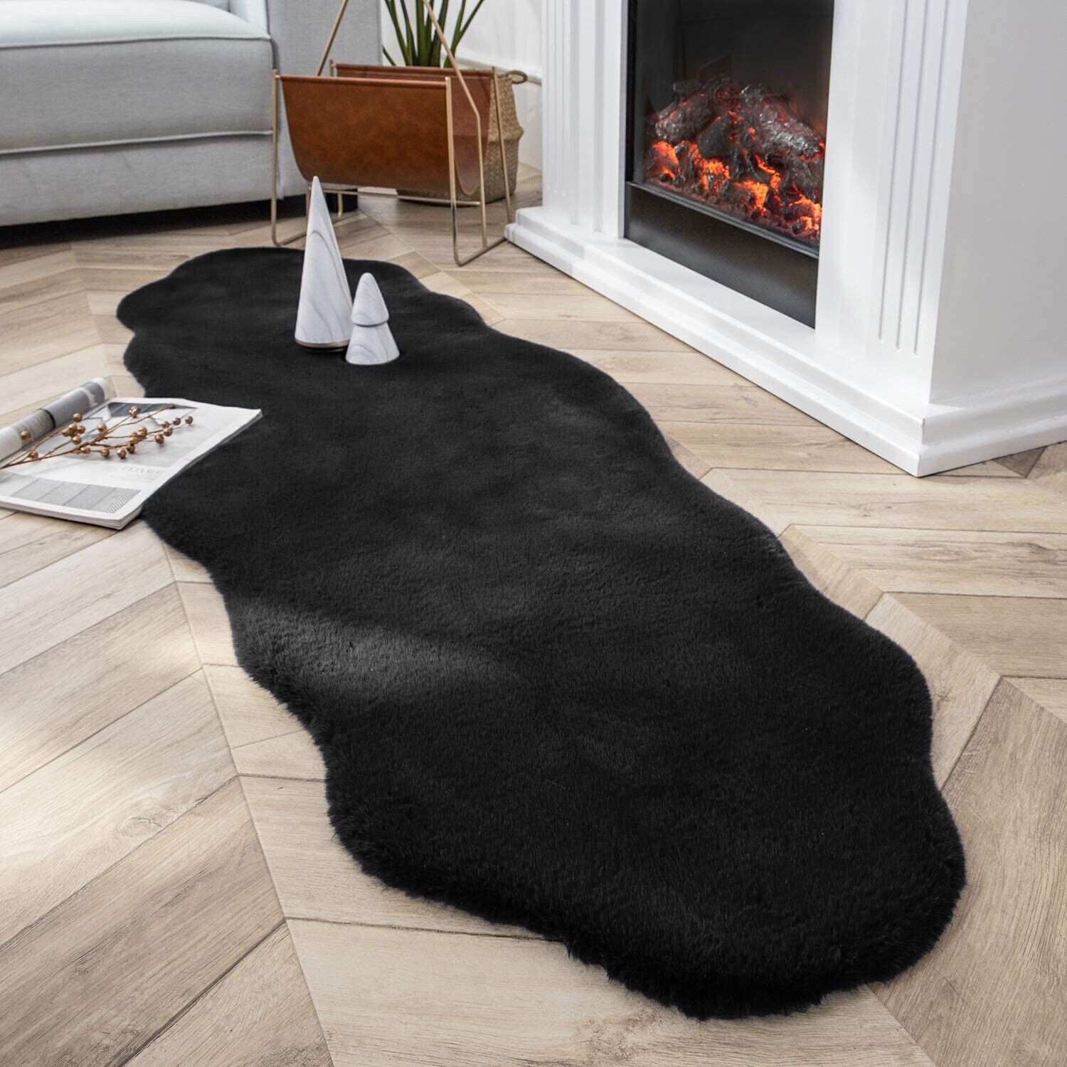 Black Faux Rabbit Fake Fur Fuzzy Soft Fluffy Plush Cozy Shaggy Machine ...