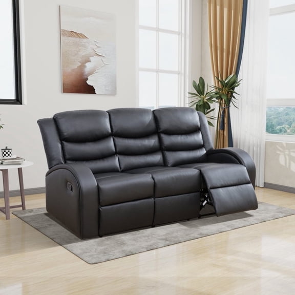 Black Faux Leather Sofa - Living Room Home Seating