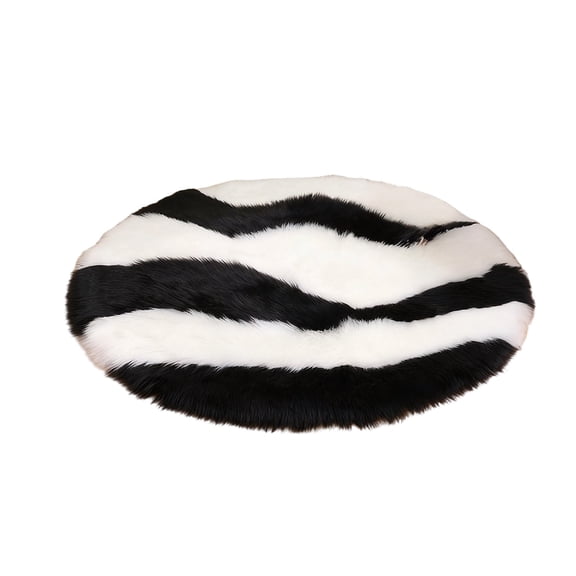 Black Faux Wool Round Area Rug 60X60Cm Soft Floor Mat For Bedroom Porch Hallway Dorm Home Decoration Velvety Texture