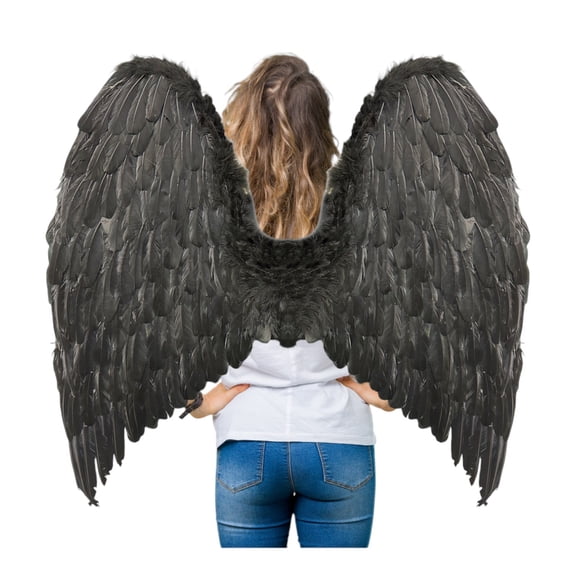 Black Feather Angel Wings Halloween Accessory Party Wings with a Feather Halo