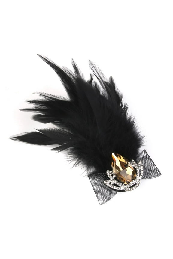 Black Feather Brooch for Women, Elegant Hat Clip Decoration