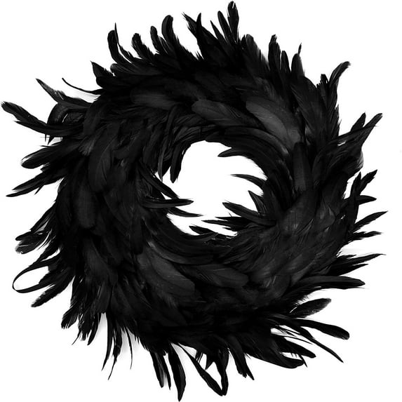 Black Feather Front Door Ornaments Party Atmosphere Decoration Wreath, 40x40cm, , Indoor/Outdoor, Pre-Assembled