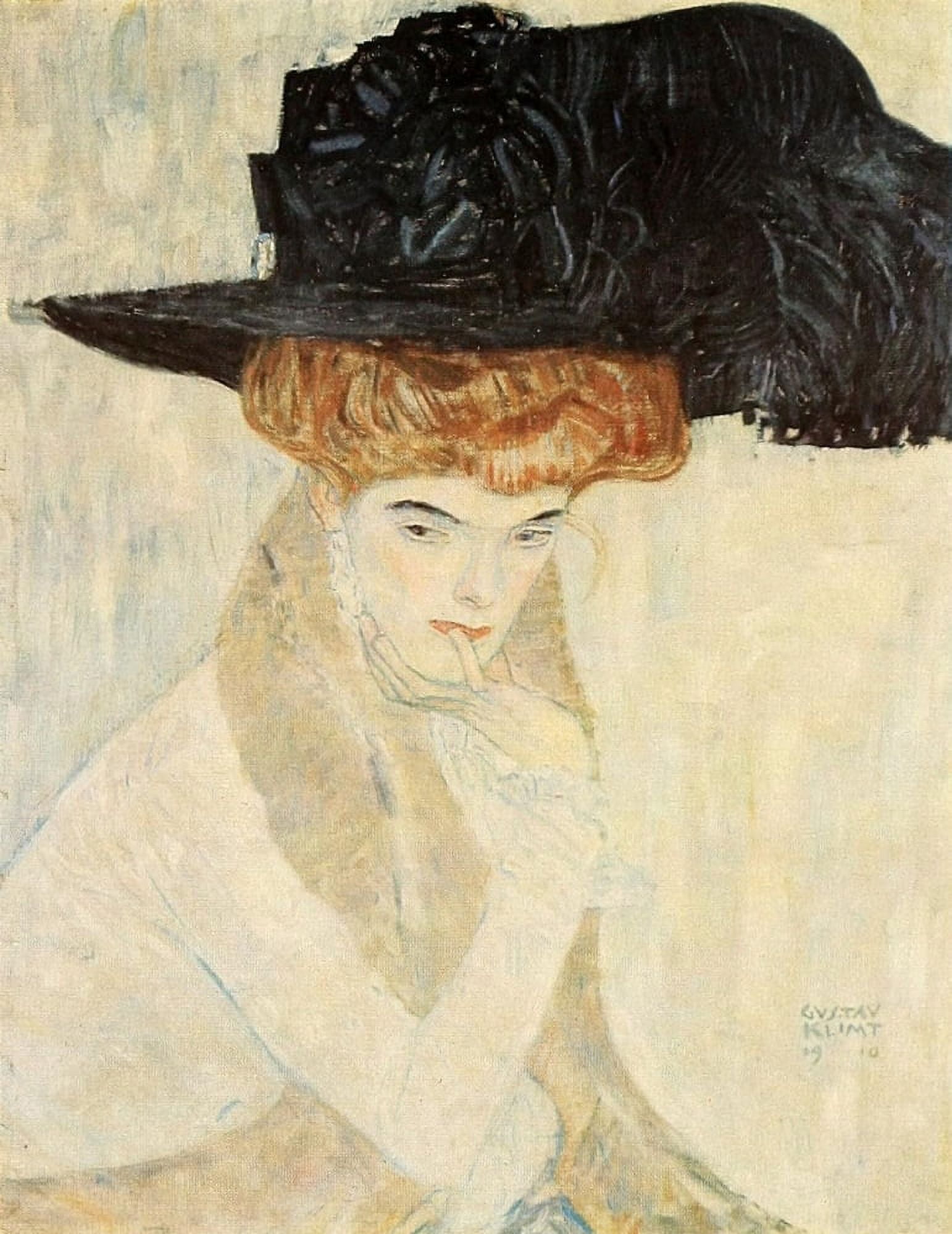 Black Feather Hat c1910 Canvas Art - Gustav Klimt (24 x 36)