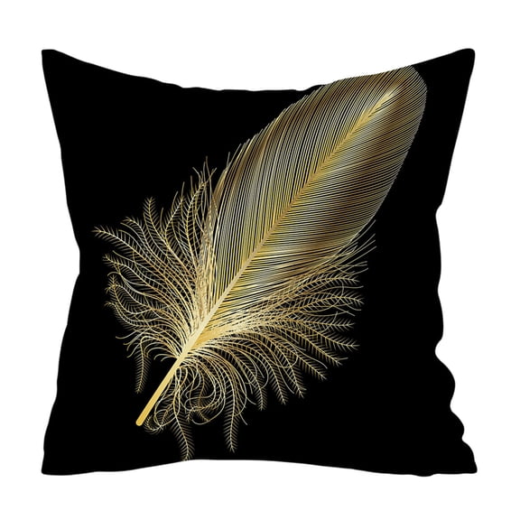 Black Feather Pattern Pillow Cover With Velvet Texture For Bedside Office And Car