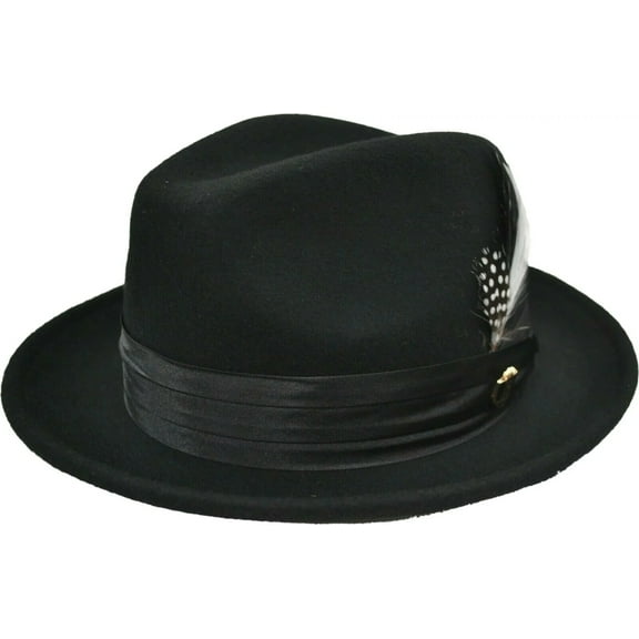 Mens Black Fedora 100% Wool Crushable by Bruno Capelo UN-100
