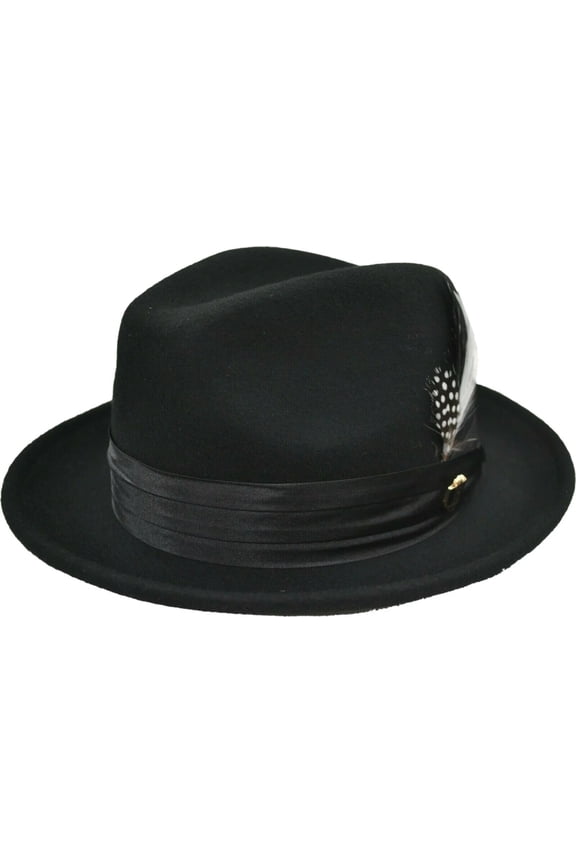 Mens Black Fedora 100% Wool Crushable by Bruno Capelo UN-100