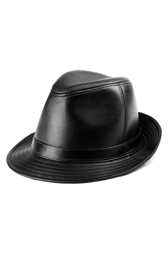 Black Fedora Hat Men Genuine Leather Jazz Cap Autumn Winter British Casual Wide Brim Hat ,Soft Feel