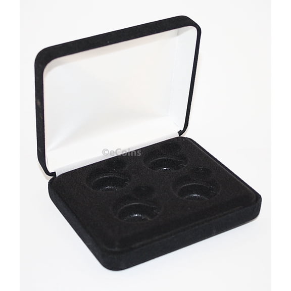 Black Felt COIN DISPLAY GIFT METAL PLUSH BOX holds 4-Quarters or Presidential $1