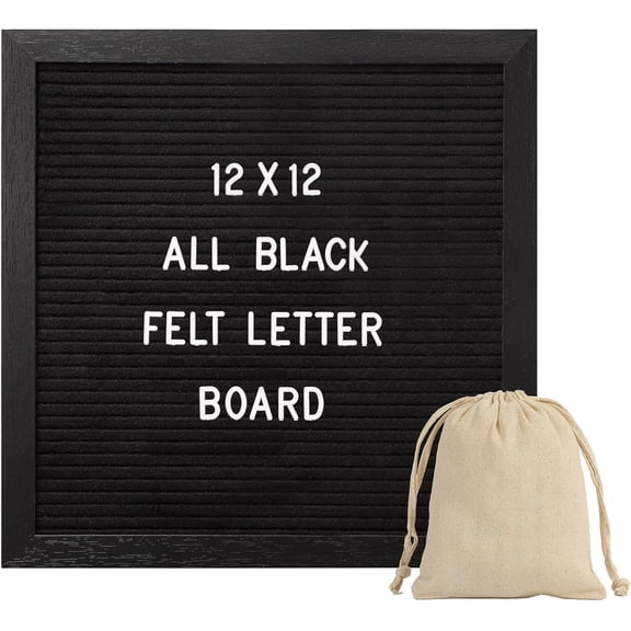 Black Felt Letter Board with 335 Changeable Letters&Numbers, 12x12 Message Sign in Frame Stand and Canvas bag for Announcement&Notification