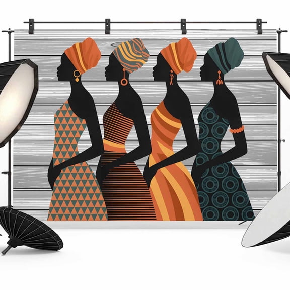 Black Female Backdrop for Photoshoot,Photography Photo Studio Background Wall Backdrop,African Women Geometric Abstract Art Back Drop Banner Panel for Portraits Wedding Party Live Streaming 10x8Ft