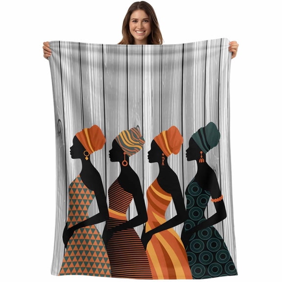 Black Female Blanket Soft Cozy Warm Throw Blanket for Couch, Plush Fuzzy Flannel Fleece Blankets for Sofa, African Women Geometric Abstract Art Bed Blankets Lightweight Gifts for Women, 30"x40"