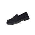 thumbnail image 1 of Black Female British Style Loafers With Frosted Look And Round Toe For Fall Winter Thick Heel And Soft Interior, 1 of 9