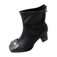 thumbnail image 1 of Black Female British Style Square Toe High Heel Skinny Boots With Metal Accents For Fall Winter Comfortable And Fashionable, 1 of 9