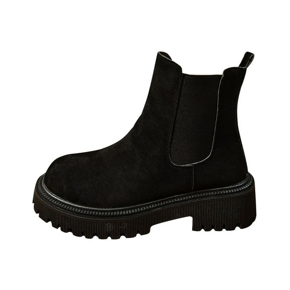 Black Female Casual Boots With High Heel And Round Toe For Outdoor Activities And Breathable Upper