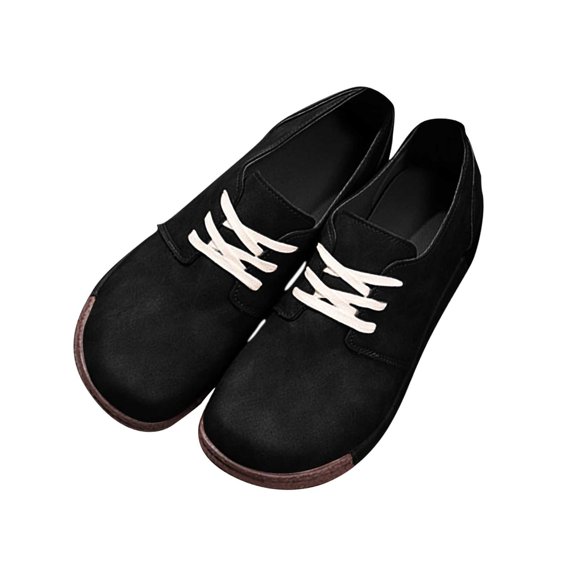 Black Female Easy-On Shoes With Decorative Lacing And Substantial Heel For Support