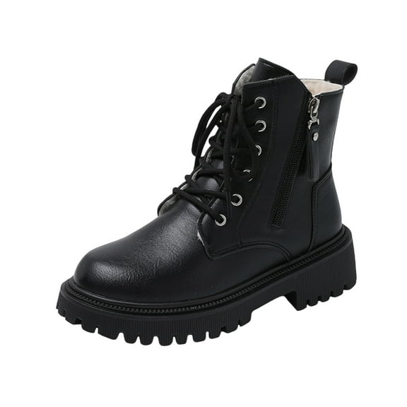 Black Female Elevated Boots With Thick Heel And Sole For Comfort And Height Ideal For Cold Weather Outdoor Activities
